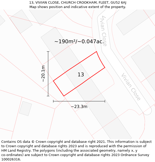 13, VIVIAN CLOSE, CHURCH CROOKHAM, FLEET, GU52 6AJ: Plot and title map