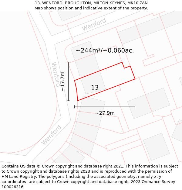 13, WENFORD, BROUGHTON, MILTON KEYNES, MK10 7AN: Plot and title map