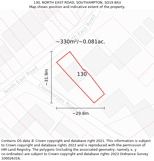 130, NORTH EAST ROAD, SOUTHAMPTON, SO19 8AU: Plot and title map