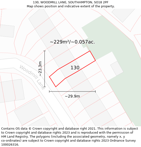 130, WOODMILL LANE, SOUTHAMPTON, SO18 2PF: Plot and title map