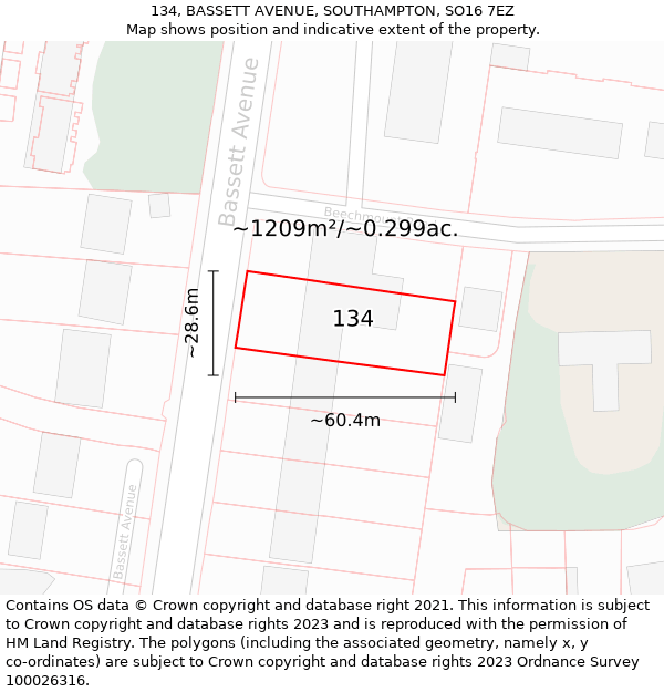 134, BASSETT AVENUE, SOUTHAMPTON, SO16 7EZ: Plot and title map