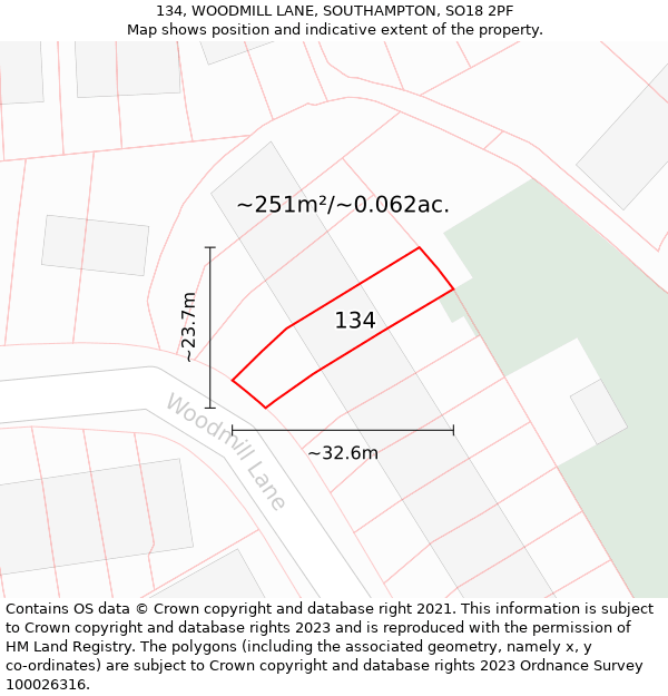 134, WOODMILL LANE, SOUTHAMPTON, SO18 2PF: Plot and title map