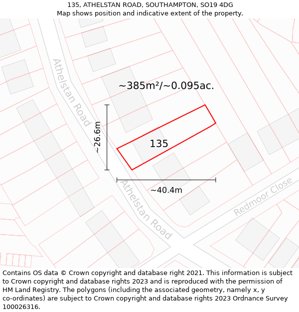 135, ATHELSTAN ROAD, SOUTHAMPTON, SO19 4DG: Plot and title map