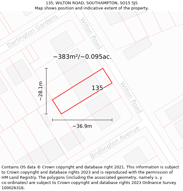 135, WILTON ROAD, SOUTHAMPTON, SO15 5JS: Plot and title map