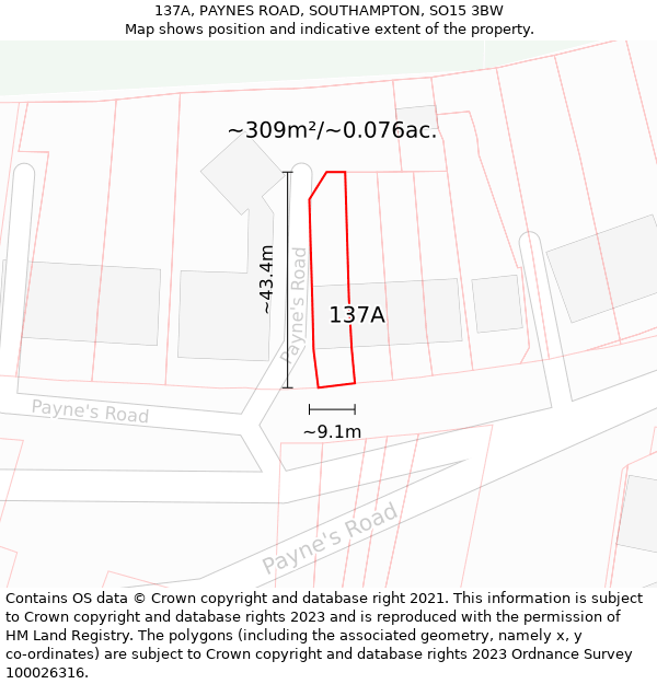 137A, PAYNES ROAD, SOUTHAMPTON, SO15 3BW: Plot and title map