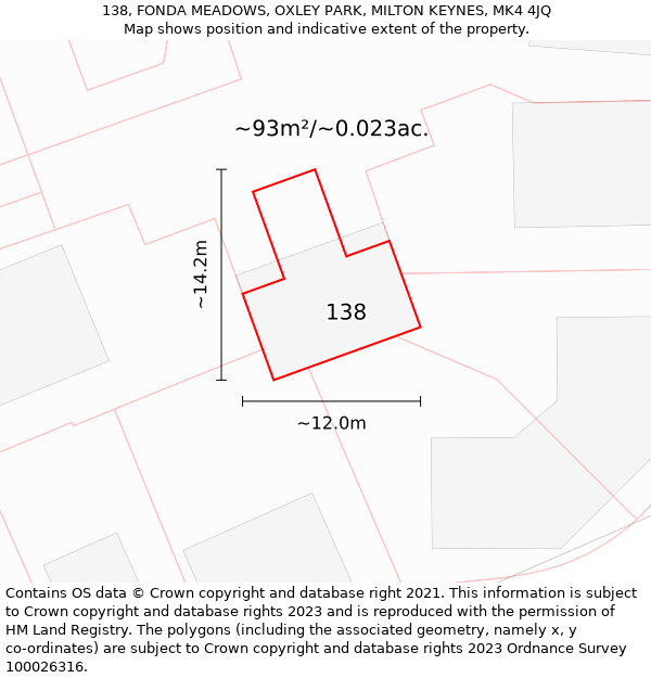 138, FONDA MEADOWS, OXLEY PARK, MILTON KEYNES, MK4 4JQ: Plot and title map