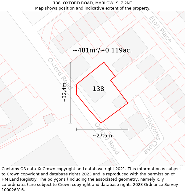138, OXFORD ROAD, MARLOW, SL7 2NT: Plot and title map