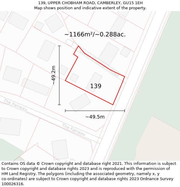 139, UPPER CHOBHAM ROAD, CAMBERLEY, GU15 1EH: Plot and title map