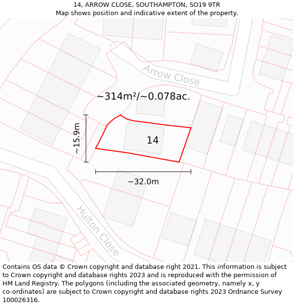 14, ARROW CLOSE, SOUTHAMPTON, SO19 9TR: Plot and title map