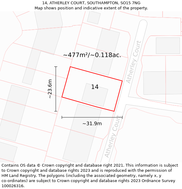 14, ATHERLEY COURT, SOUTHAMPTON, SO15 7NG: Plot and title map