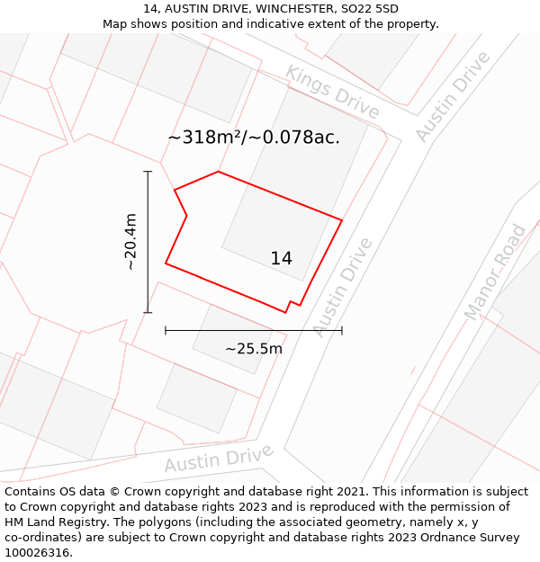 14, AUSTIN DRIVE, WINCHESTER, SO22 5SD: Plot and title map