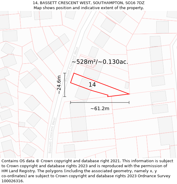 14, BASSETT CRESCENT WEST, SOUTHAMPTON, SO16 7DZ: Plot and title map