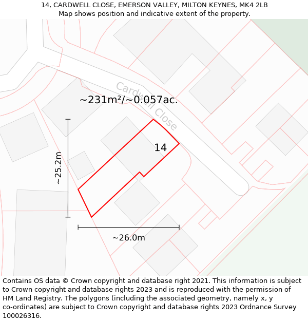 14, CARDWELL CLOSE, EMERSON VALLEY, MILTON KEYNES, MK4 2LB: Plot and title map