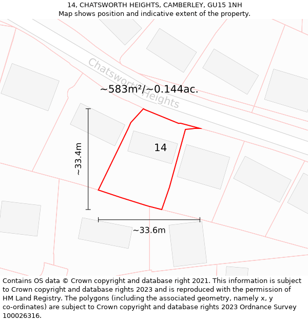 14, CHATSWORTH HEIGHTS, CAMBERLEY, GU15 1NH: Plot and title map