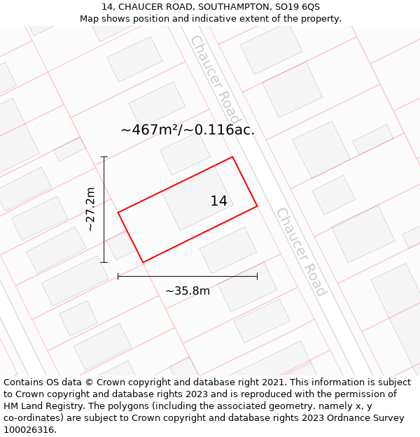 14, CHAUCER ROAD, SOUTHAMPTON, SO19 6QS: Plot and title map