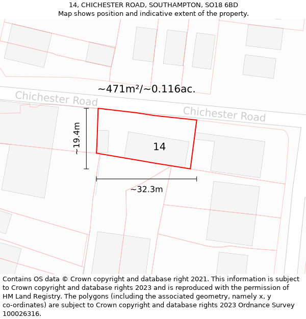 14, CHICHESTER ROAD, SOUTHAMPTON, SO18 6BD: Plot and title map