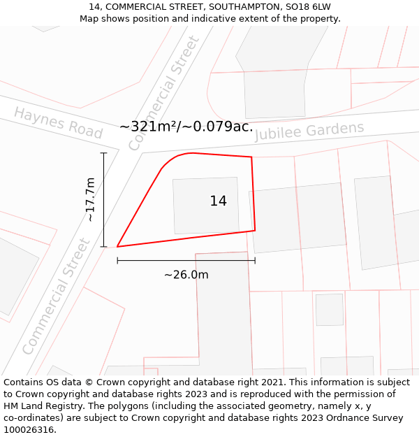 14, COMMERCIAL STREET, SOUTHAMPTON, SO18 6LW: Plot and title map