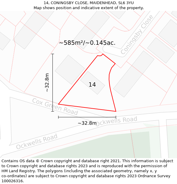 14, CONINGSBY CLOSE, MAIDENHEAD, SL6 3YU: Plot and title map