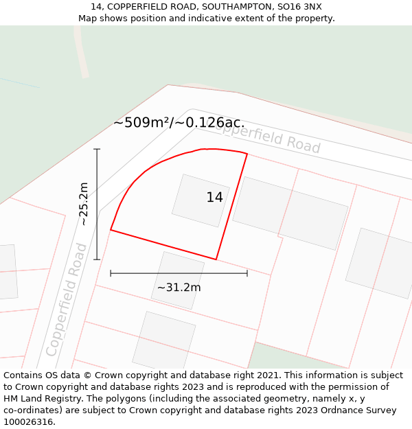 14, COPPERFIELD ROAD, SOUTHAMPTON, SO16 3NX: Plot and title map