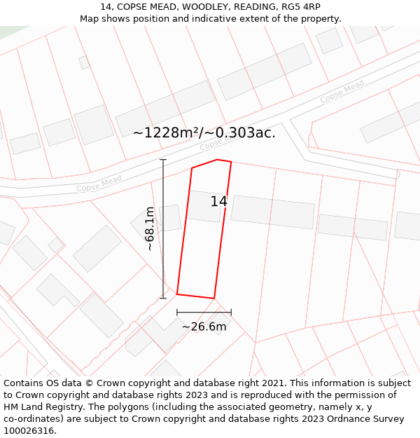 14, COPSE MEAD, WOODLEY, READING, RG5 4RP: Plot and title map