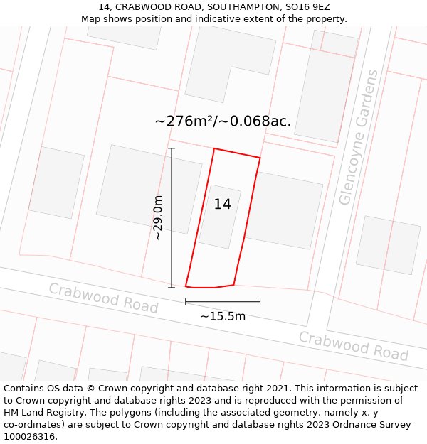 14, CRABWOOD ROAD, SOUTHAMPTON, SO16 9EZ: Plot and title map