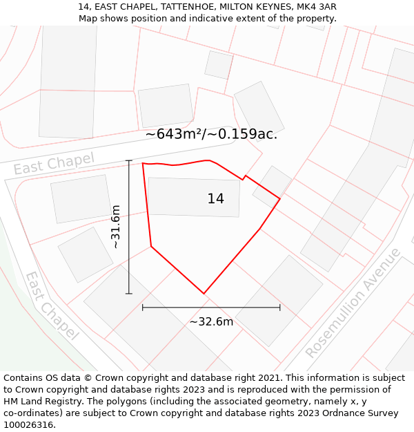 14, EAST CHAPEL, TATTENHOE, MILTON KEYNES, MK4 3AR: Plot and title map