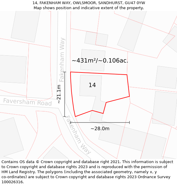 14, FAKENHAM WAY, OWLSMOOR, SANDHURST, GU47 0YW: Plot and title map