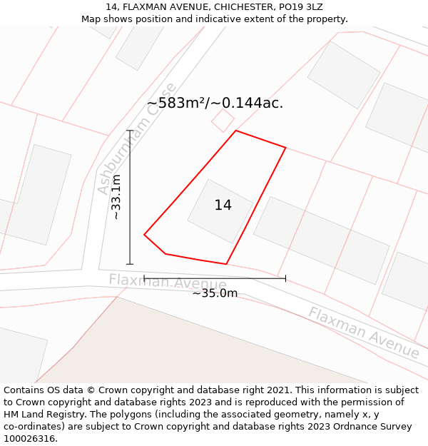 14, FLAXMAN AVENUE, CHICHESTER, PO19 3LZ: Plot and title map