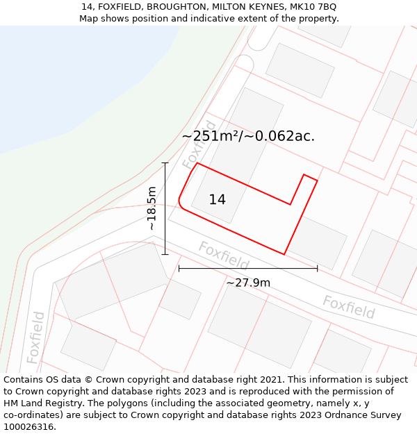 14, FOXFIELD, BROUGHTON, MILTON KEYNES, MK10 7BQ: Plot and title map