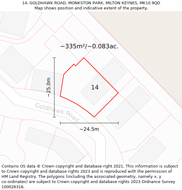 14, GOLDHAWK ROAD, MONKSTON PARK, MILTON KEYNES, MK10 9QD: Plot and title map