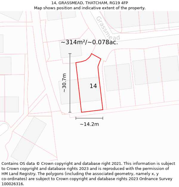 14, GRASSMEAD, THATCHAM, RG19 4FP: Plot and title map