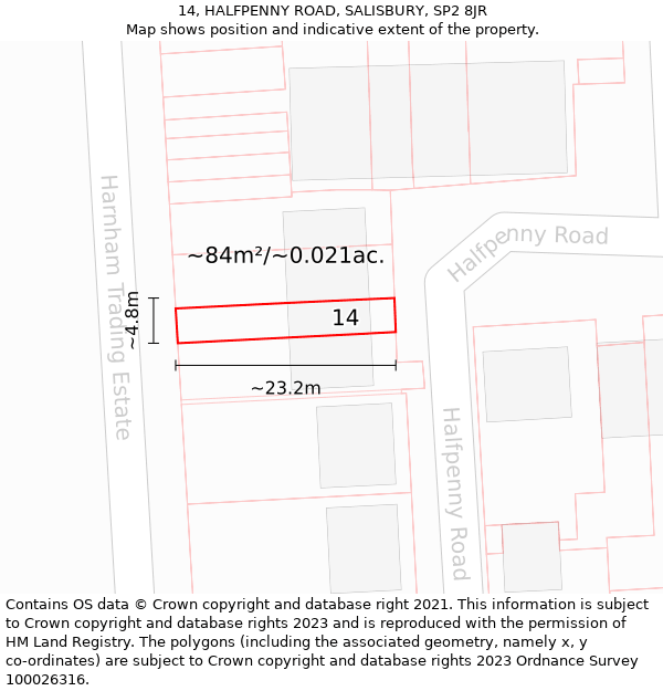 14, HALFPENNY ROAD, SALISBURY, SP2 8JR: Plot and title map