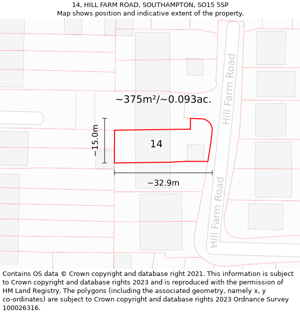 14, HILL FARM ROAD, SOUTHAMPTON, SO15 5SP: Plot and title map