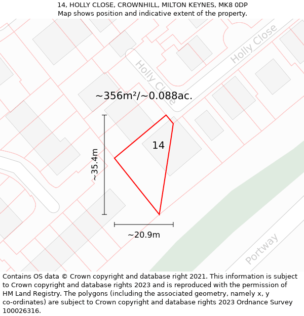14, HOLLY CLOSE, CROWNHILL, MILTON KEYNES, MK8 0DP: Plot and title map