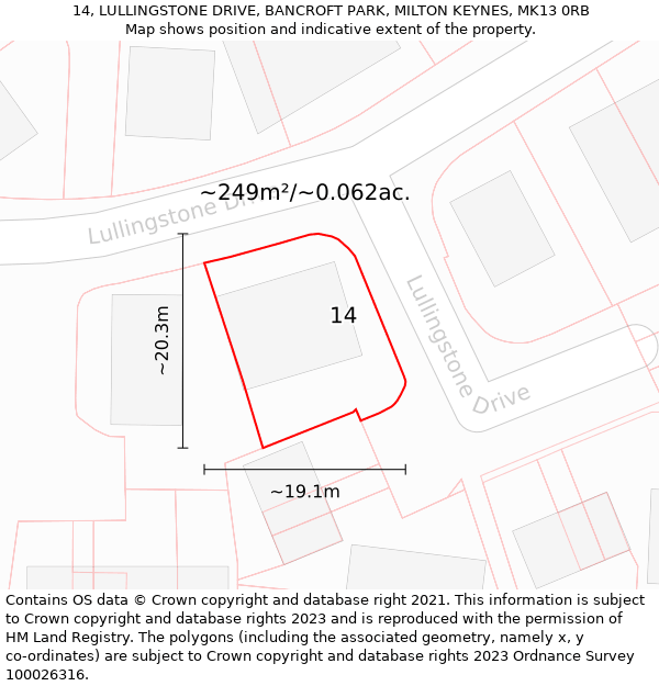 14, LULLINGSTONE DRIVE, BANCROFT PARK, MILTON KEYNES, MK13 0RB: Plot and title map