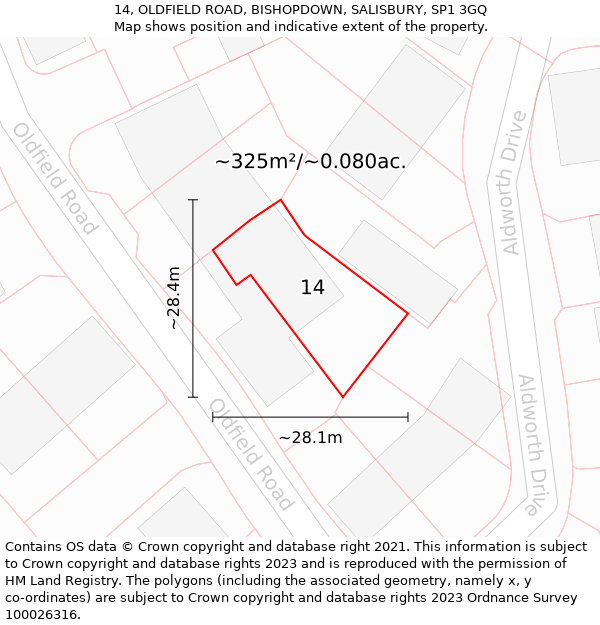 14, OLDFIELD ROAD, BISHOPDOWN, SALISBURY, SP1 3GQ: Plot and title map