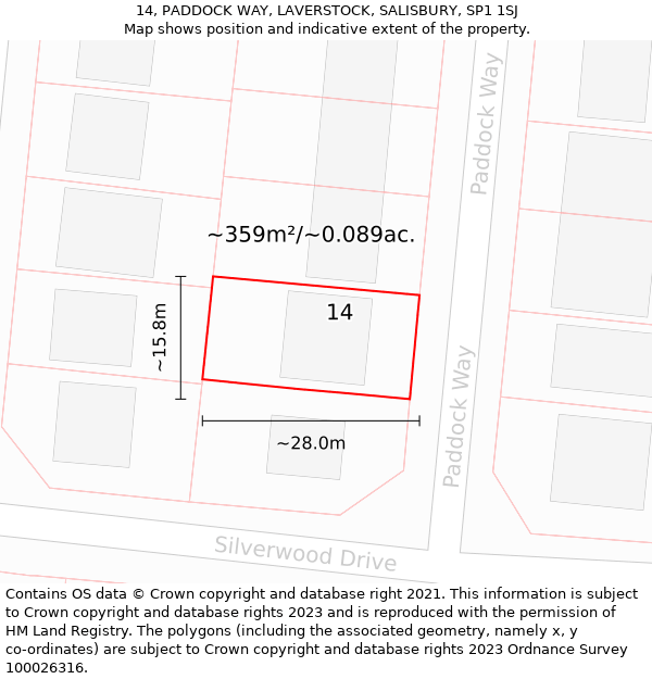 14, PADDOCK WAY, LAVERSTOCK, SALISBURY, SP1 1SJ: Plot and title map