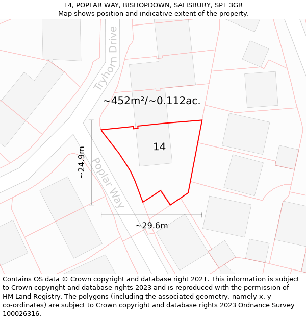 14, POPLAR WAY, BISHOPDOWN, SALISBURY, SP1 3GR: Plot and title map