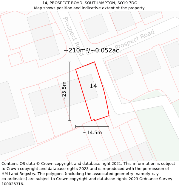 14, PROSPECT ROAD, SOUTHAMPTON, SO19 7DG: Plot and title map