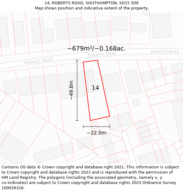 14, ROBERTS ROAD, SOUTHAMPTON, SO15 5DE: Plot and title map