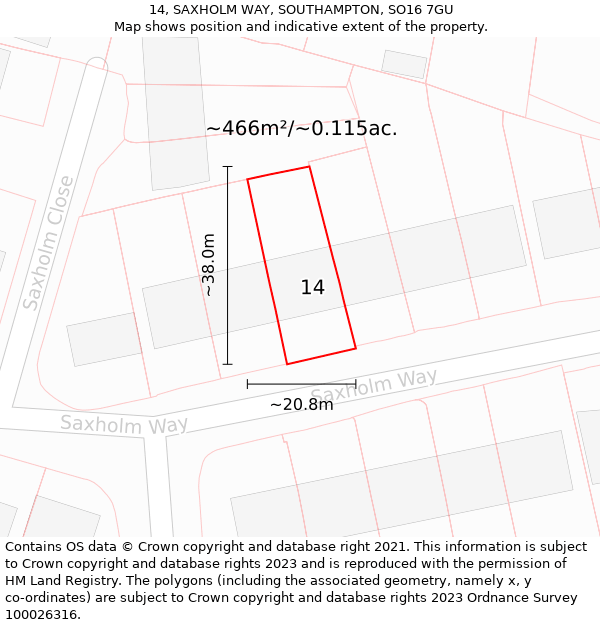 14, SAXHOLM WAY, SOUTHAMPTON, SO16 7GU: Plot and title map