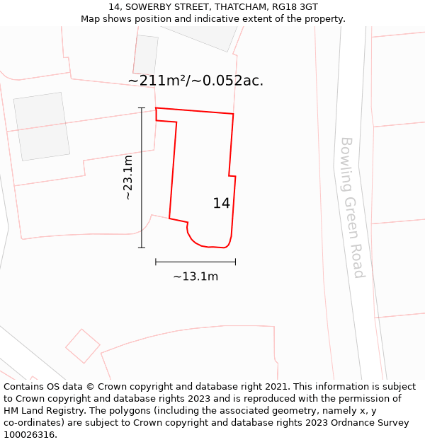 14, SOWERBY STREET, THATCHAM, RG18 3GT: Plot and title map