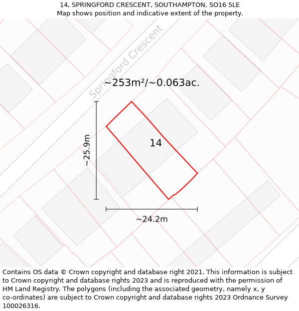 14, SPRINGFORD CRESCENT, SOUTHAMPTON, SO16 5LE: Plot and title map