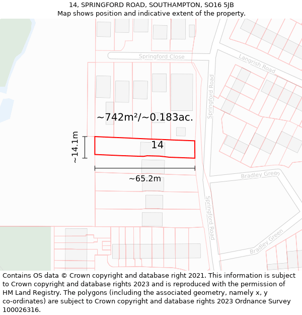 14, SPRINGFORD ROAD, SOUTHAMPTON, SO16 5JB: Plot and title map