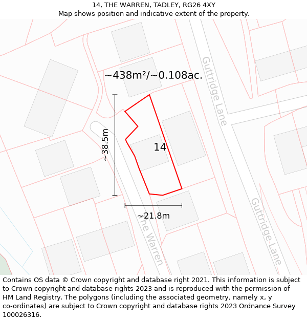 14, THE WARREN, TADLEY, RG26 4XY: Plot and title map