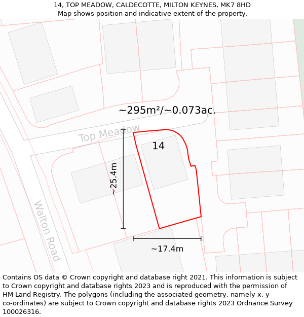 14, TOP MEADOW, CALDECOTTE, MILTON KEYNES, MK7 8HD: Plot and title map