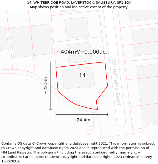 14, WHITEBRIDGE ROAD, LAVERSTOCK, SALISBURY, SP1 1QA: Plot and title map