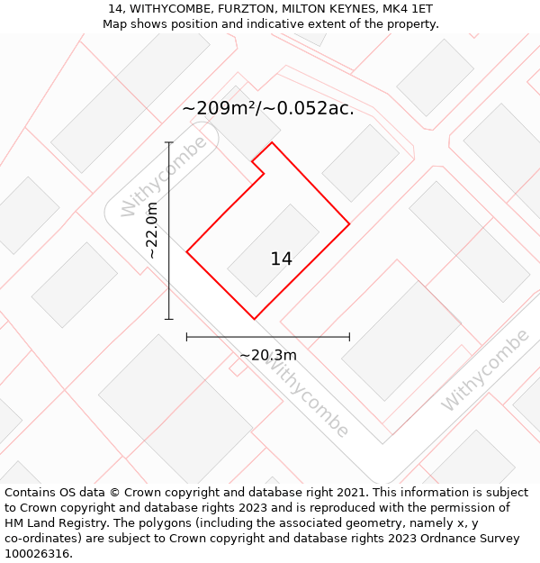 14, WITHYCOMBE, FURZTON, MILTON KEYNES, MK4 1ET: Plot and title map