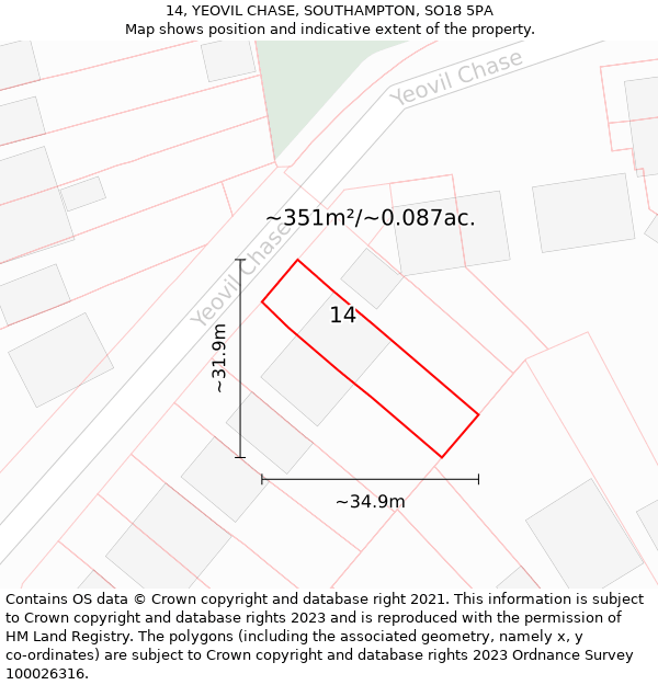 14, YEOVIL CHASE, SOUTHAMPTON, SO18 5PA: Plot and title map