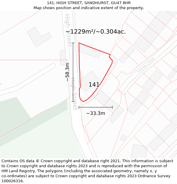 141, HIGH STREET, SANDHURST, GU47 8HR: Plot and title map